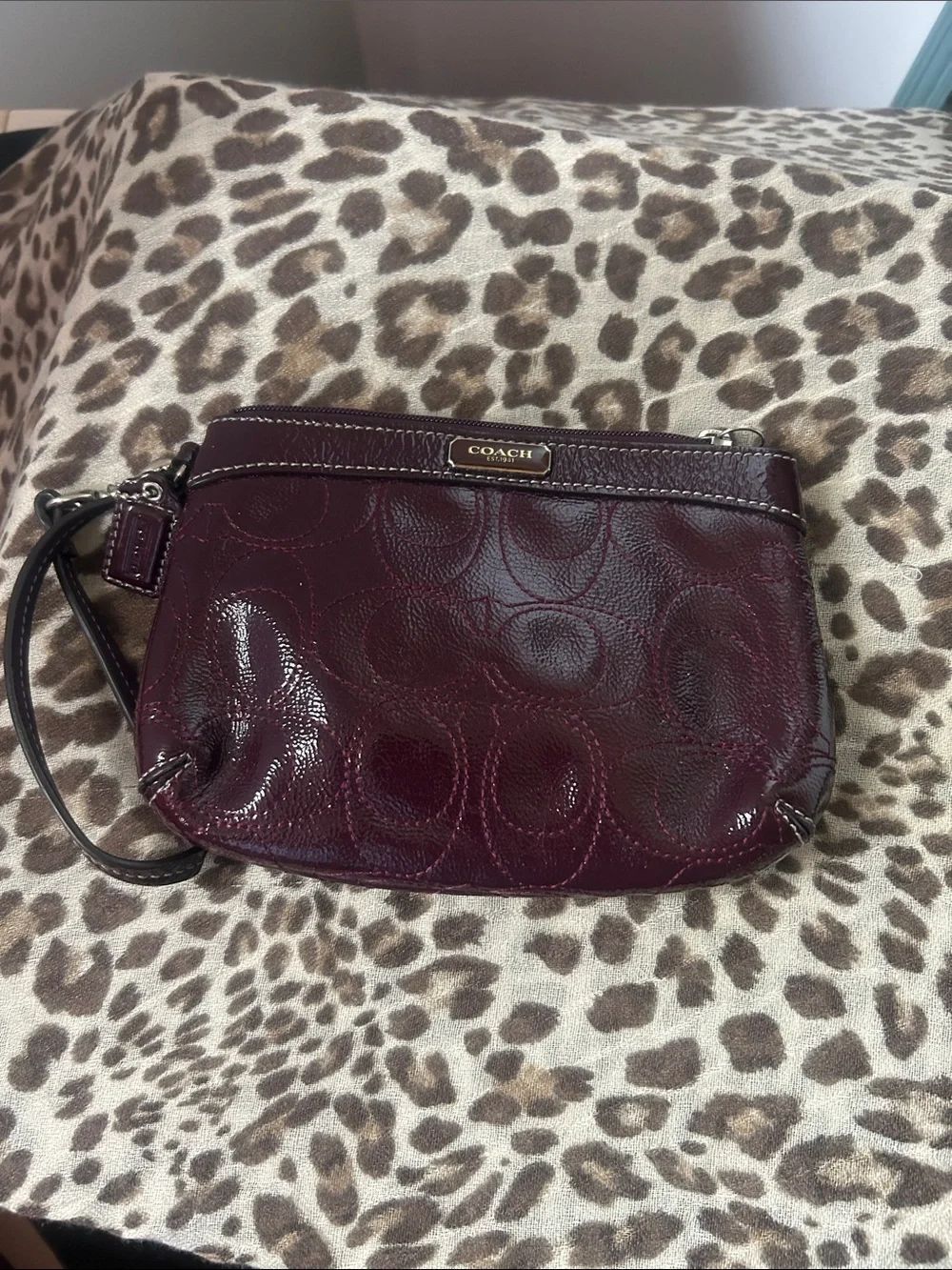 Coach Patent Leather Wristlet - Deep Plum